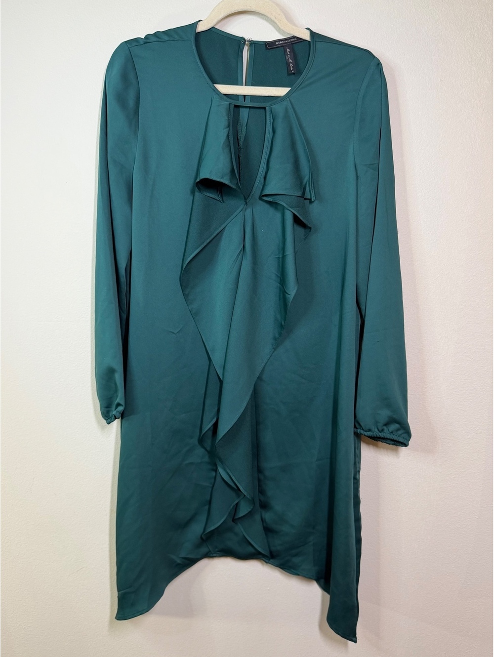 Bcbg maxazria Dark Green Long Sleeve Ruffle Dress Size M
